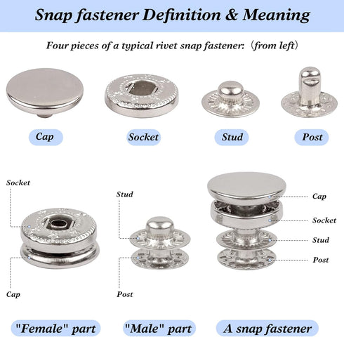 Leather Snap Fasteners Kit, KWOKWEI 120 Set Metal Snap Buttons Press Studs with 6 Setting Tools, 12.5mm 6 Color Heavy Duty Snaps for Clothes, Brac...