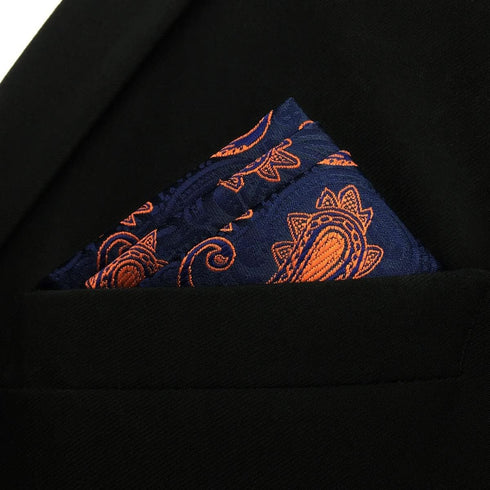 SHLAX&WING Paisley Navy Blue Orange Yellow Handkerchief Mens Ties Silk...