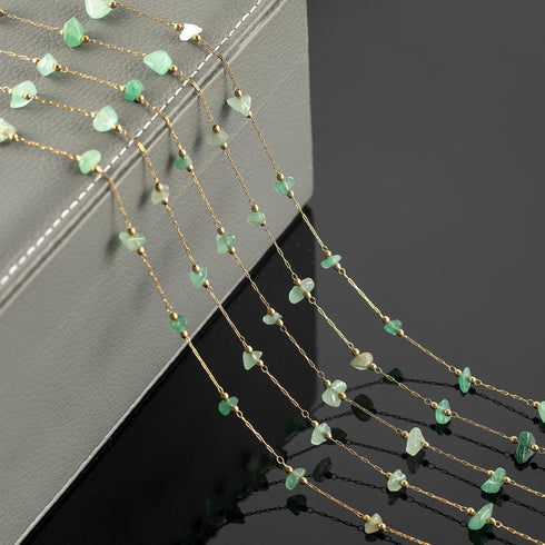 YOUBEIYEE 13 Feet Green Stone Chains for Jewelry Making Gold Plated Stainless Steel Jewelry Chain Roll Handmade Natural Healing Gemstone Chain Nec...