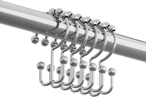 Zenna Home Shower Curtain Hooks, Chrome, Set of 12 – Premium Shower Curtain and Liner Rings with Double Roller Glide and Double-Sided Design – Rus...