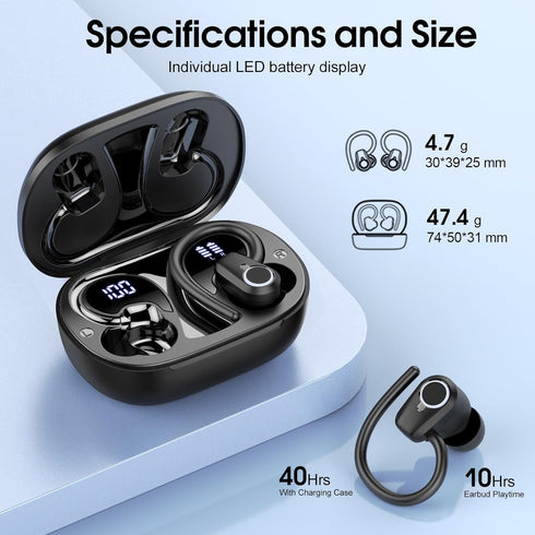 Wireless Earbuds, 2023 Bluetooth Headphones 5.3 Sport, 50H Ear buds with Earhooks, Dual LED Display Bluetooth Earbuds, Deep Bass Stereo Noise Canc...