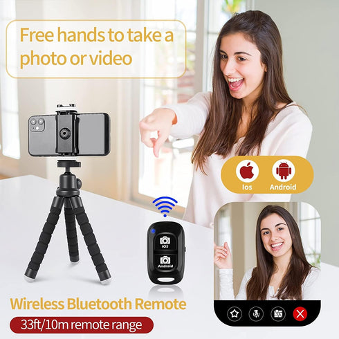 Sensyne Phone Tripod, Flexible Cell Phone Tripod with Phone Holder and Wireless Remote, Mini Travel Tripod Stand, Compatible with All Cell Phones,...