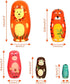 Russian Nesting Dolls for Kids, Stacking Wooden Handmade Matryoshka Dolls, 5 Piece Cute Cartoon Animal Pattern, Great Toy Gift for Girls Boys' Bir...