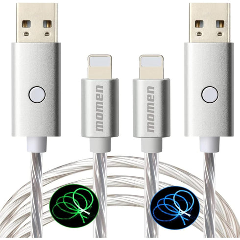 momen LED Charger Cable, 2 Pack 10FT Lightning Cable MFi Certified Data Sync Cord Compatible 13/12/11/XS Max/XS/XR/X/8/7/Plus/SE/iPad,iPhone Charg...
