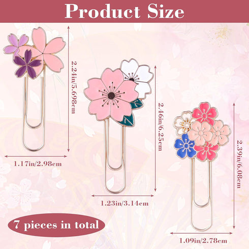 7 Pack Sakura Style Paperclips for Bookmarks, Cute Cherry Blossom Paper Clips for Office School File Planner Covers Supplies...
