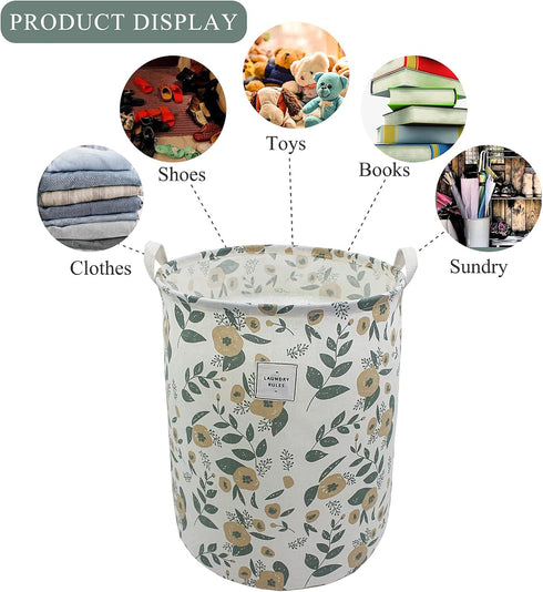 Mziart Collapsible Laundry Basket, Floral Printing Large Laundry Hamper for Baby Girls Kids Toys Clothes Organizer Foldable Storage Bin Waterproof...
