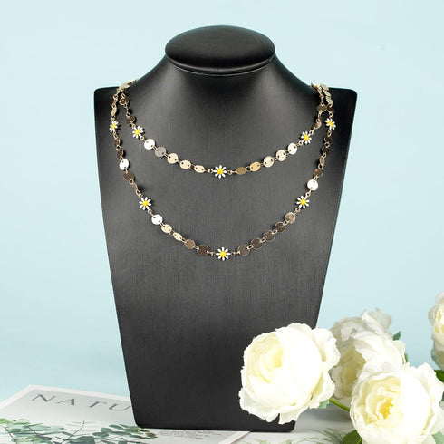 YOUBEIYEE 16.4 Feet Gold Plated Chain for Jewelry Making Brass Sequin Link Chain Roll White Daisy Chain Necklace Bracelet DIY for Women...