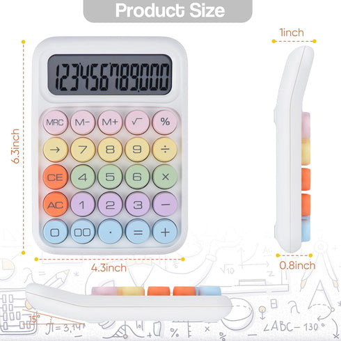 Mechanical Pushbutton Calculator,12 Digit Large LCD Display,Big Buttons Easy to Press,Colorful Candy Calculator,Automatic Sleep,with Battery.for O...