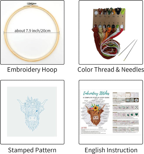 Louise Maelys Animal Embroidery Kits for Beginners with Highland cow pattern,Adults Starter Cross Stitch Kit DIY Needlepoint Kits......
