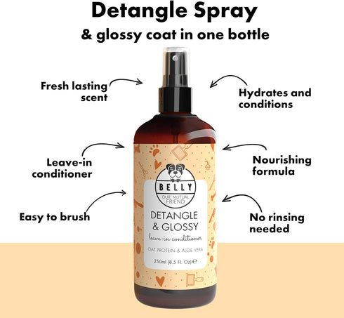 Belly Dog Detangling Spray, 8.5 Fl Oz - A Natural Dog Leave in Conditioner Spray & Detangler Spray - Dog Conditioner for Matted Coats & Detangling...