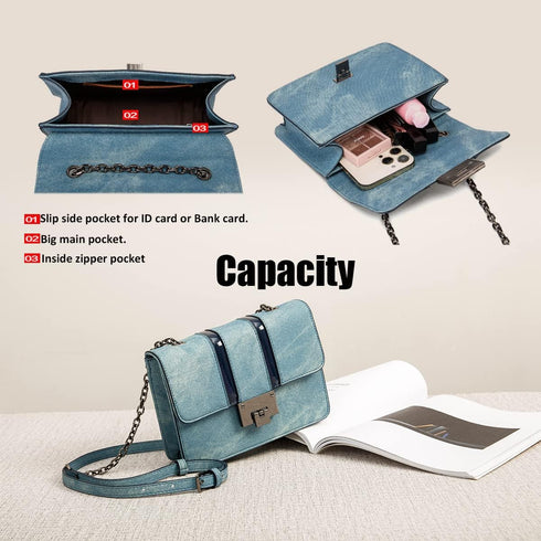 Small Denim Blue Women Purse Clutch Retro Small Shoulder Bag for Teenager girls Color Contrast Handbag...