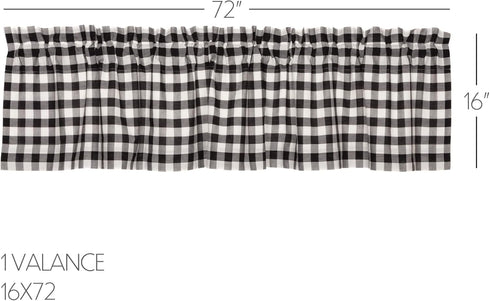 VHC Brands Annie Buffalo Check Cotton Farmhouse Kitchen Curtains Rod Pocket 16x72 Valance, Black...