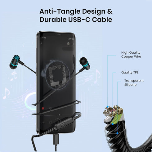 Rayleigh USB C Headphones with Microphone 3 Pack, Wired Earbuds with Heavy Bass, Type C Earphones with Noise Isolating, Compatible with iPad, Andr...