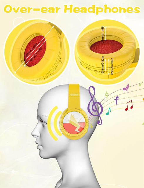 Kids Bluetooth Headphones, Wireless Headphones with Microphone, 74/85/94dB Volume Limited, 80H Playtime, Foldable Over Ear Headphones for School, ...