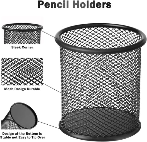 2 Pack Mesh Metal Pen Holder for Desk, 3.54×3.85IN Pencil Holder Workspace Organizers for School Office- Desk Accessories & Storage Products, Blac...