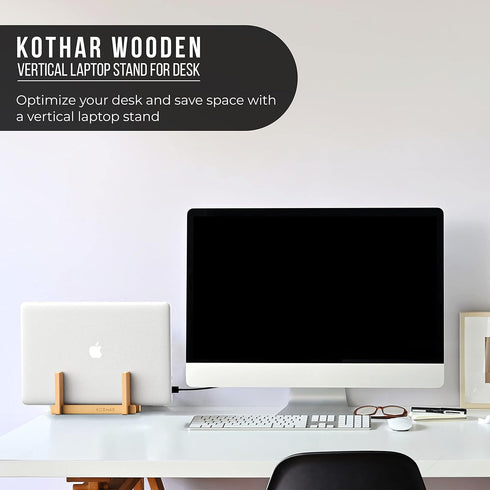 Kothar Wooden Vertical Laptop Stand for Desk, Vertical Laptop Holder, Bamboo, Desktop Dock for Apple MacBook, Microsoft Surface, iPad, Tablets and...
