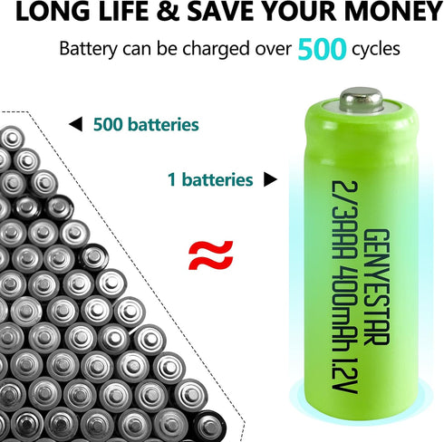 Ni-MH Rechargeable 2/3AAA 1.2v 400mAh Batteries, Rechargeable 2/3 AAA Battery with Button Top for Mason Jar Light (Not Standard AAA Batteries), 12...