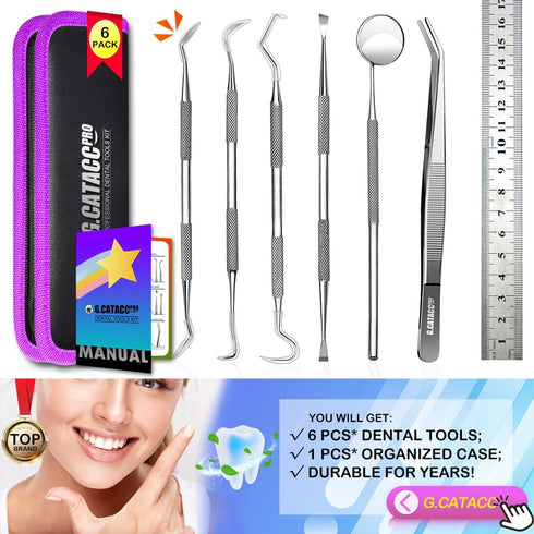 G.CATACC Dental Tools, Dental Pick Teeth Cleaning Tools Hygiene Kit, Plaque Remover for Teeth, Professional Stainless Steel Tooth Scraper Plaque T...