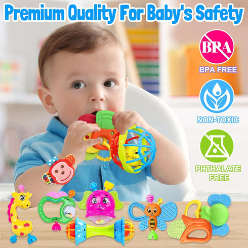 Baby Rattles Toys for 0-6 Months - 18 PCS Infant Toys 0-3 Month Old Baby Boy Girl Gifts Set with Teething and Wrist Socks Rattle Infant Newborn Se...