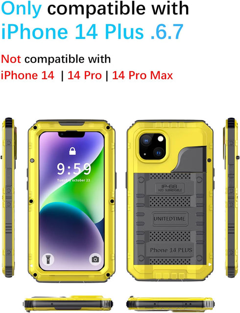 Unitedtime for iPhone 14 Plus Case Waterproof with Built-in Screen Protector Full Body Rugged Hard Silicone, Military Grade Shockproof Dustproof P...