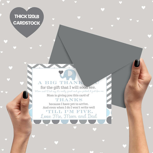Paper Clever Party Blue Elephant Baby Shower Thank You Cards with Envelopes - Blank Notes with Prefilled Message for Boys - Personalize Cute Jungl...
