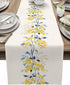 Spring Table Runner 90 Inches Long Summer Flower Wild Leaves Seasonal Runner for Tables Dining Room Blue White Yellow Floral Holiday Dinner Runner...