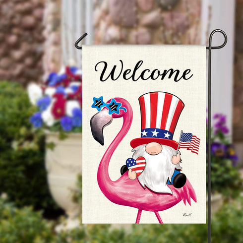 Flamingo Welcome Patriotic Flag Vertical Double Sided Garden Flag, Indoor and Outdoor Decoration Flag, 12.5x18 Inches Prime Burlap House Flag, Bra...
