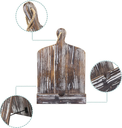 MyGift Farmhouse Torched Wood Cookbook Stand - Rustic Wooden iPad Tablet Recipe Binder Reading Book Holder with Kickstand...