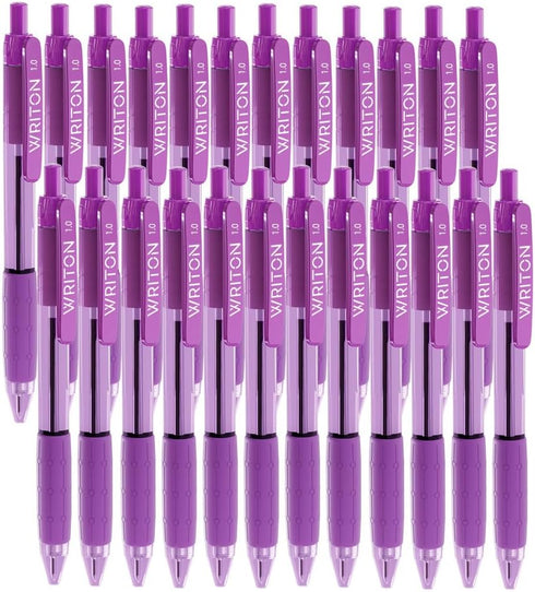 Writon Retractable Ballpoint Pens, Comfort Grip, 1.0mm Medium Point, Purple Ink, 24 Pack...