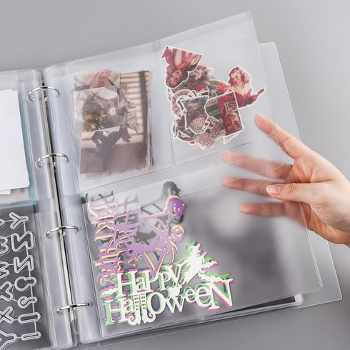 5 Sheet Binder Pockets Inserts with one pockets A4 Size 4 Hole Binder Folder for Dies and Stamps Storage,Waterproof PVC Clear Bags Protectors for ...