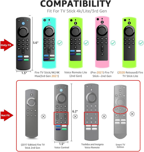(3 Pcs) ONEBOM Fire Stick Remote Cover 3rd Gen, Glowing in The Dark, Anti Slip Protective Silicone Firestick Cover Compatible with Firestick 4K / ...