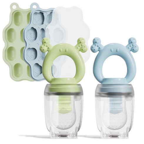 Silicone Baby Fruit Feeder with Freezer Tray (2 Pack),Baby Teethers,Baby Teething Toy,Breastmilk Popsicle Molds for Baby Teething Relief,Fresh Foo...