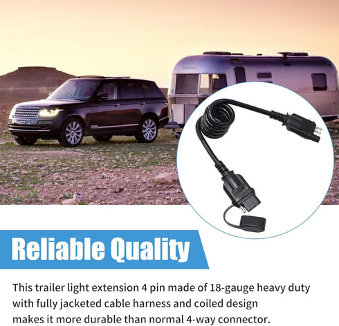 4 Way Flat Trailer Extension Coiled Cable 3 Feet Male and Female Wiring Harness Adapter Extension Wiring Cable with Dust Cover Plug & Play Connect...