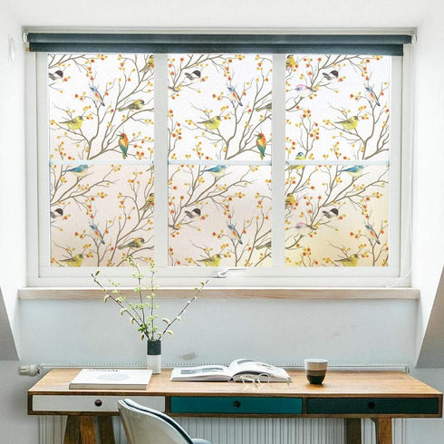 DKTIE Window Privacy Cling Film with Installation Tools, Stained Glass Opaque Non-Adhesive Frosted Bird Coverings Removable for Bathroom Shower Do...