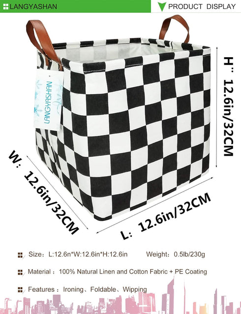 LANGYASHAN Square Storage Baskets Waterproof Canvas Children Laundry Nursery Hamper for Shelves Gift Baskets Toy Organizer Room Decor (Square Raci...