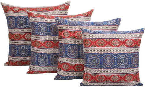 Boho Throw Pillow Covers Red and Blue - 18 x 18 Inches Decorative Kilim Pillows, Oriental Room Decor for Couch, Bohemian Outdoor Case for Farmhous...