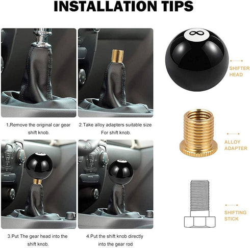 RYANSTAR Shift Knob Black 8 Ball Billiard Acrylic Gear Shift Lever Shift Knob Black Shaped Round Manual with 3 Adapters Universal Fit Compatible w...