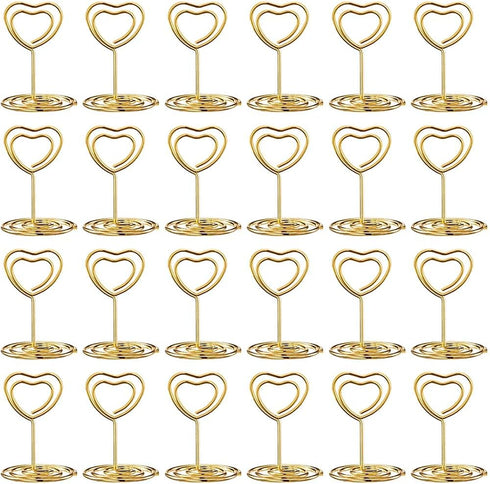 24 Pcs Mini Place Card Holders and 24 Pcs Place Cards with Gold Foil Border, Table Number Stand with Heart Shape, Table Card Holder Photo Picture ...