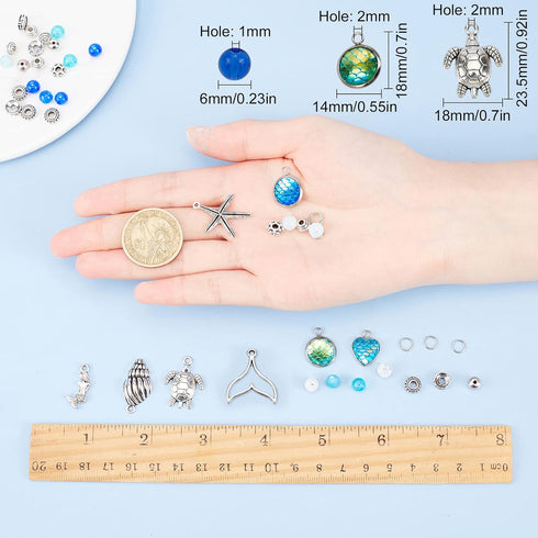 SUNNYCLUE 1 Box 270Pcs Bracelet Making Kit Ocean Theme Bracelet Set Colorful 6mm Glass Beads Turtles Mermaids Starfish Charms for Jewelry Marking ...