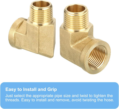 uxcell Brass Pipe Fitting 90 Degree Street Elbow Brass 3/8" NPT Pipe Connector for Gas, Air, Oil, Propane, 2pcs...