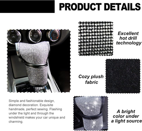 Bling Bling Auto Shift Gear Cover, Luster Crystal Auto Shift Gear Cover, Car Knob Gear Stick Crystal Glitter Bling Rhinestones Protector, Universa...