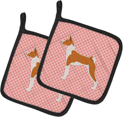 Caroline's Treasures BB3674PTHD Basenji Checkerboard Pink Pair of Pot Holders Kitchen Heat Resistant Pot Holders Sets Oven Hot Pads for Cooking Ba...