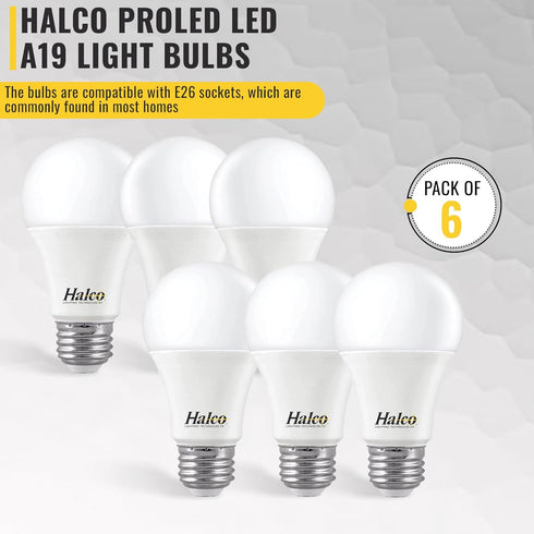 Halco ProLed Led Light Bulbs A19 2 Non Dimmable, Frosted 120V, 60W Equivalent Efficient 9W, 720 Lumen, 15000 Hours, E26, 6 Pack (4000k Cool White)...