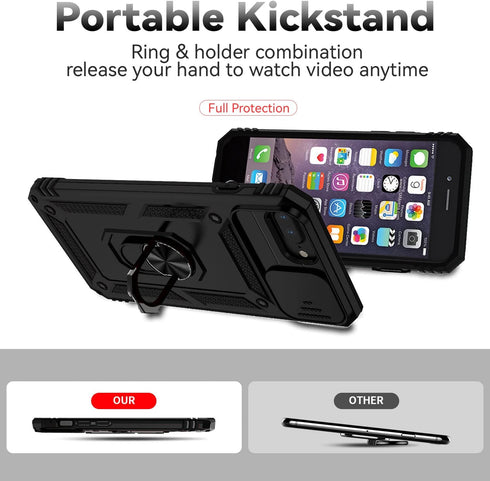 for iPhone 8 Plus Case,iPhone 7 Plus Case,iPhone 6 Plus Case,with Slide Camera Cover+ HD Screen Protector,Rotated Ring Kickstand Military Grade Sh...