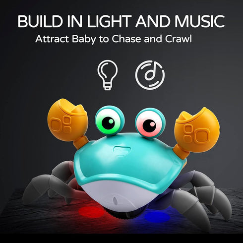 Crawling Crab Baby Toy with Music and LED Light Up for Kids, Toddler Interactive Learning Toy with Automatically Avoid Obstacles, Build in Recharg...