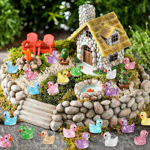 Luminous Glitter Tiny Ducks 100pcs Mini Little Resin Ducks Figures Glow in The Dark Ducks Animal to Hide Small Ducks Bulk for Dollhouse Micro Doll...