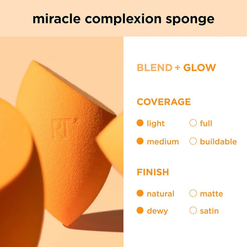 Real Techniques Miracle Complexion Sponge Set 4 Pack, Makeup Blender Sponge For Liquid & Cream Makeup, Buildable Coverage, Foundation Sponge For N...