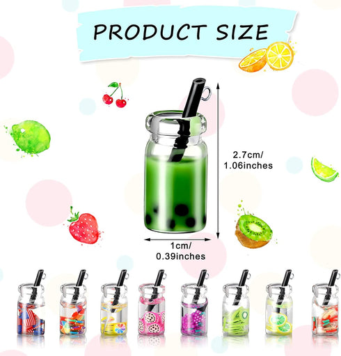 Hicarer 104 Pcs Milk Tea Charms Mini Colorful Bottle Charms Fruit Juice Pendant for DIY Jewelry Craft Earring Keychain...