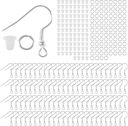 300PCS Earring Hooks for Jewelry,Earring Making Kit Hypoallergenic Earring Hooks,Fish Hook Earrings with Jump Rings and Earring Backs for DIY Jewe...