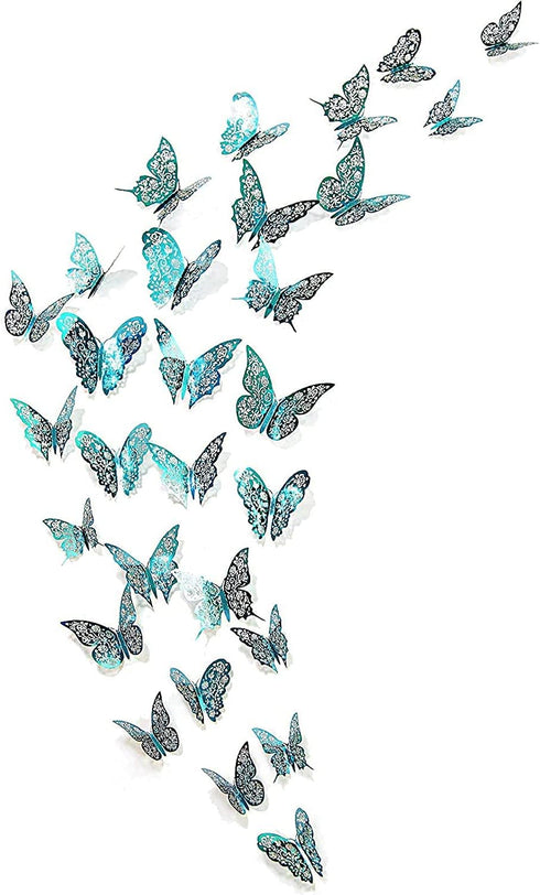 Cheerland Butterfly Wall Decor 3D Teal Room Stickers Removable Turquoise Butterflies Decals Mural Decorations for Girl Bedroom Home Cake Wedding B...